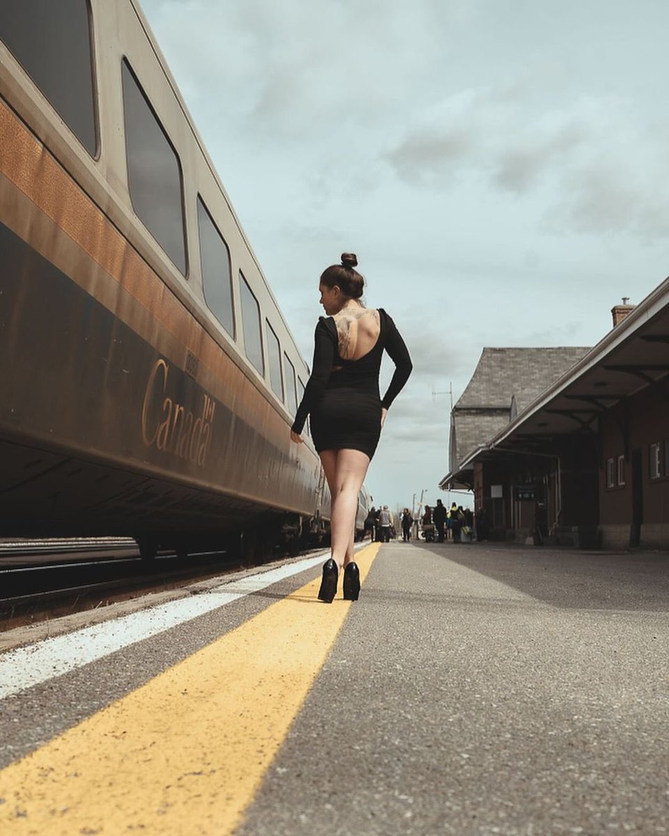 Montreal model showcases her beauty in a chic black dress and heels, her tones legs harmoniously portrayed by the Quebec photographer 📸 @AtelierJfred 👸🏻 @Camee_26 --- #quebecphotographer #tightdress #longlegs #montrealmodel #shortdress #fashionist #legsandheels #trainstation