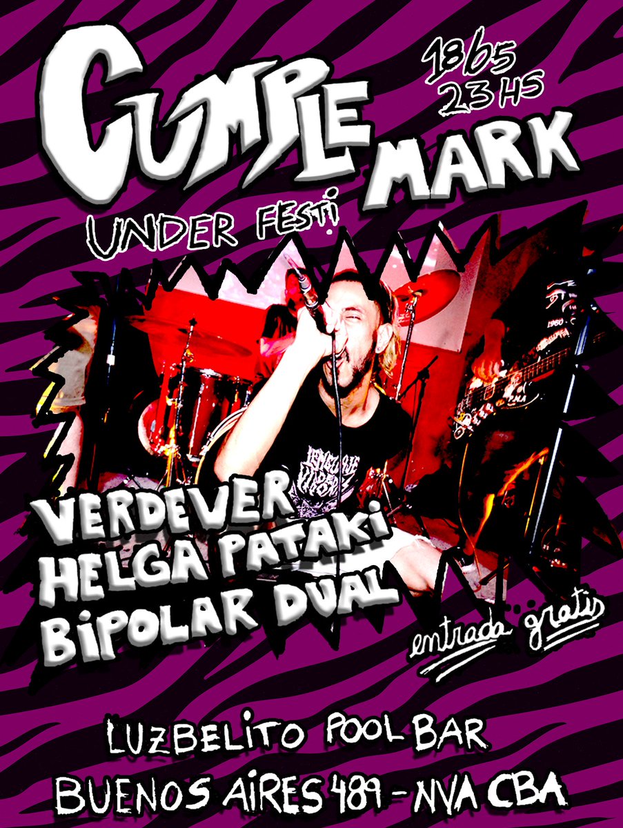 Este sábado 18 volvemos a Luzbelito para festejar el cumple de nuestro <a href="/markverdever/">𝕸𝖆𝖗𝖐 🕶️</a> junto a 2 bandas hermosas, Helga Pataki y Bipolar. Como siempre gratarola 💚