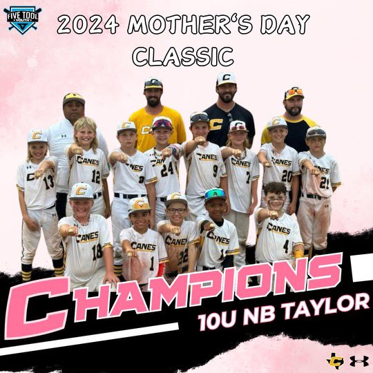 8️⃣, 9️⃣, and 🔟 #CanesSW teams honoring the real MVPs - MOMS! - by winning some new 💍. We know 8U Cravens, 9U Prospects and 10U NB Taylor made their moms proud by winning and smiling big in their 🥇 photos. GREAT job winning the @fivetoolyouth Mother’s Day Classic. 😀👏