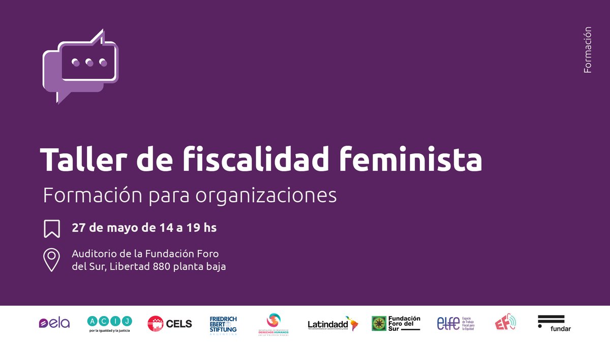 📢 ¡Atención Organizaciones! 🟣Taller de Fiscalidad Feminista | 27 de mayo - 14 a 19h 🟣En Argentina, la desigualdad persiste. ¿Cómo pueden contribuir las decisiones de política fiscal a la justicia de género? 📝 Inscribite acá 👉bit.ly/3WJaCYg