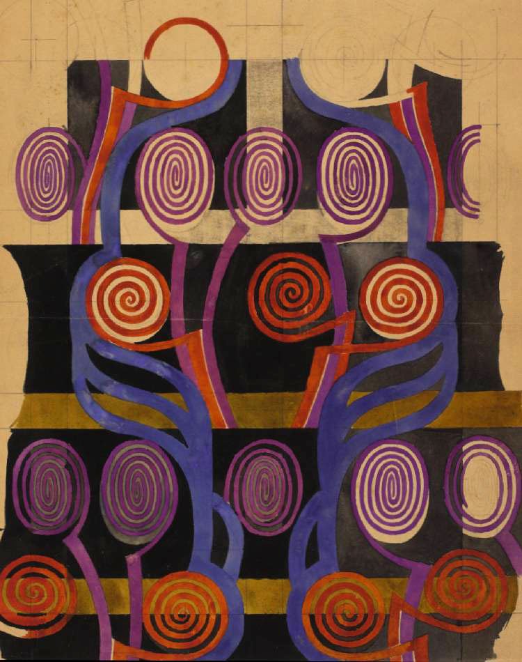 Textile design: 'Orange and Purple Spirals'. Charles Rennie Mackintosh. c.1920.