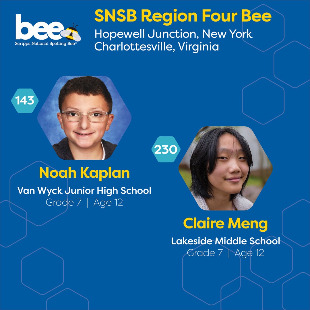 Congratulations to Rishabh, Claire, Avinav, Advait, Annette, Reid, Achyut, Noah and Claire! These nine spellers advanced to the Bee as part of our Scripps National Spelling Bee Regional competitions. Can't wait to see you in Washington, D.C.! 🐝