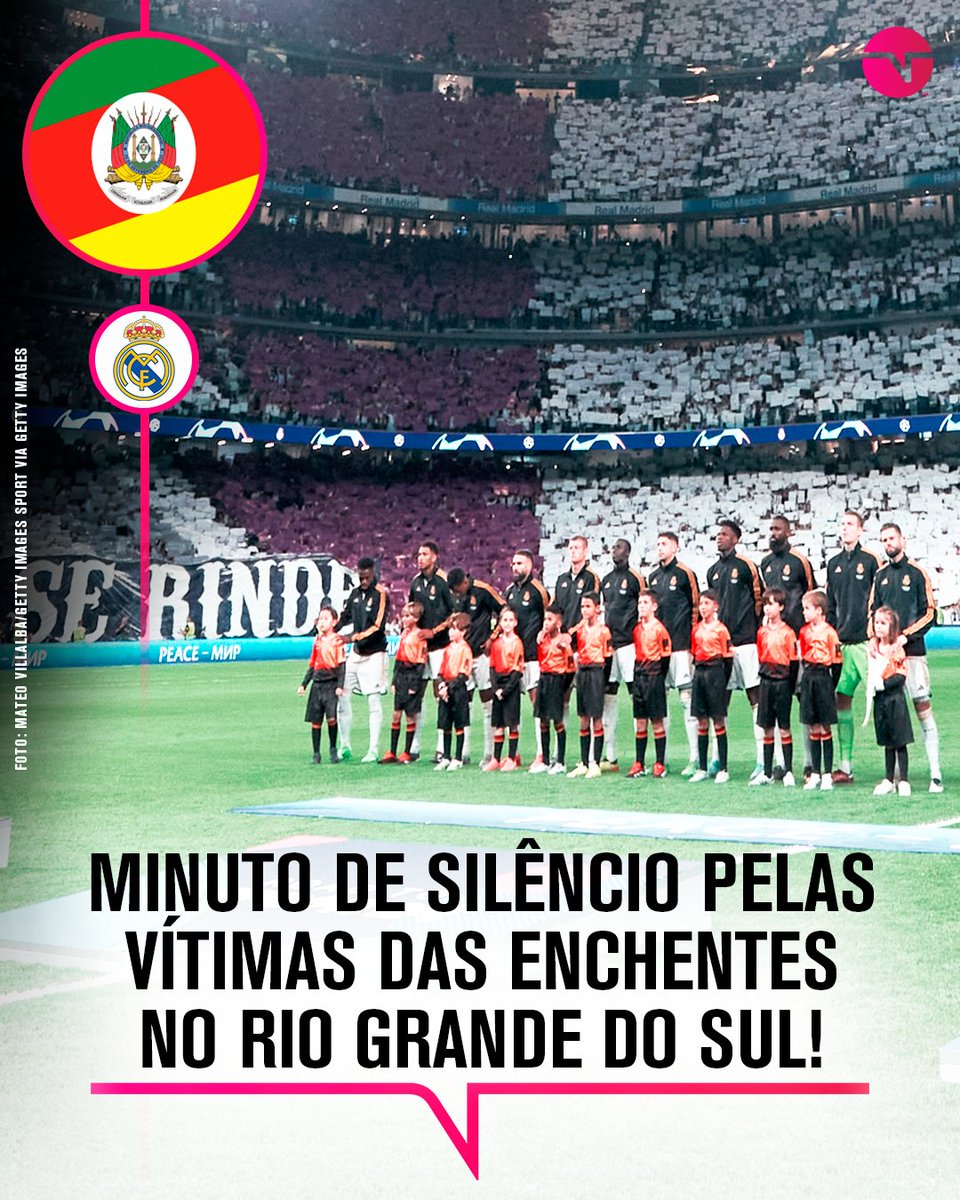 MÁXIMO RESPEITO NO SANTIAGO BERNABÉU! 🥺👏 Antes do Real Madrid entrar em campo contra o Alavés, foi promovido um minuto de silêncio pelas vítimas das enchentes no Rio Grande do Sul. Que tudo fique em paz o mais rápido possível! ❤️ #LaLiga