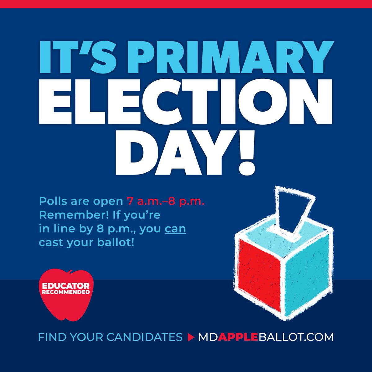 YOUR APPLE BALLOT. Don’t leave home without it! When you go to your polling place today, take your 🍎 Apple Ballot 🍎 with you. If you don’t have yours yet, visit MDAppleBallot.com for your county’s pro-public education ballot!