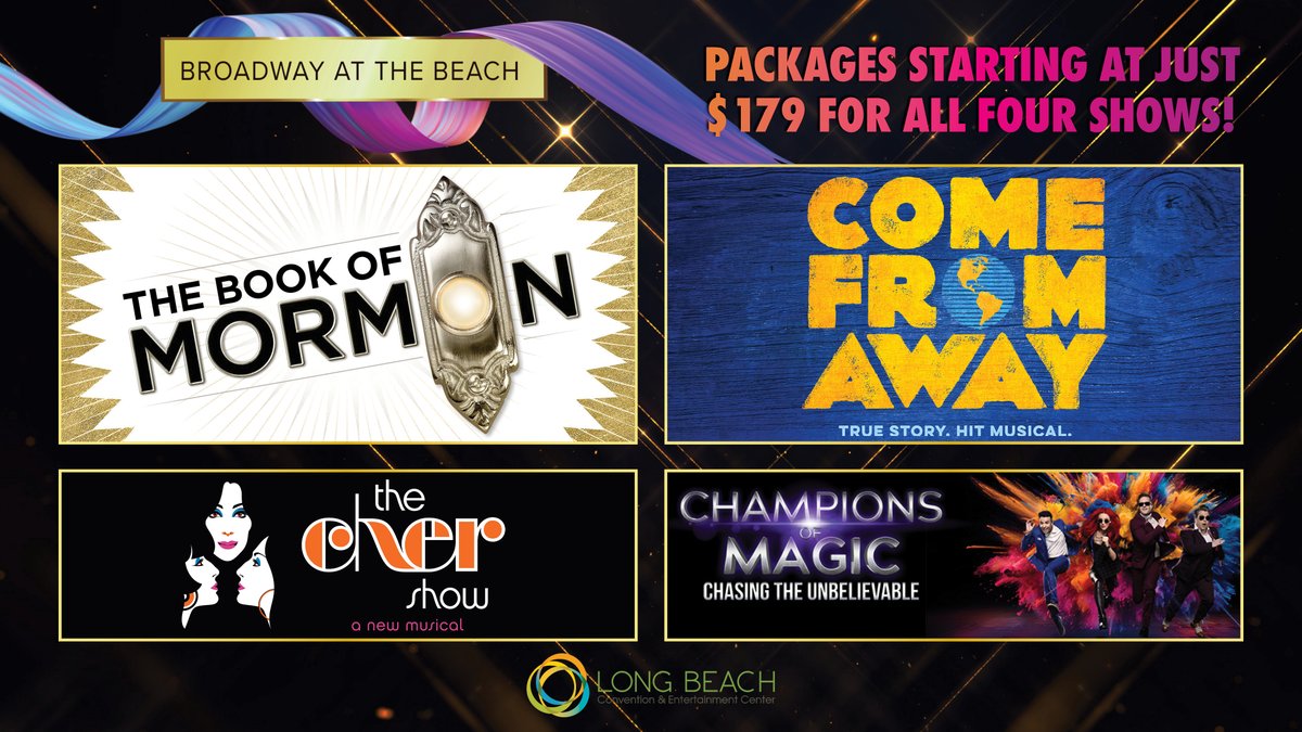 Broadway is coming to @LongBeachCity with Broadway at the Beach! Now you can enjoy hit shows such as @BookofMormon, @WeComeFromAway, @TheCherShow, and @ChampionsMagic from the Long Beach Terrace Theater at the @LongBeachCEC. 

Learn more: bit.ly/BroadwayAtLB