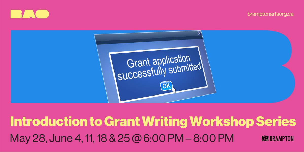 Are you looking for funding for your artistic practice? Register for our five-part virtual workshop series where you will learn everything you need to know about applying for arts grants in Canada, regardless of discipline. …Writing-Workshop-Series.eventbrite.ca/?aff=BAOtwitter #Brampton #BramptonArtist