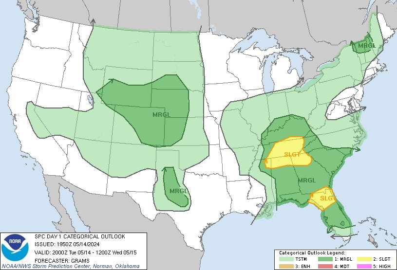 2:52pm CDT #SPC Day1 Outlook Slight Risk: in the TN Valley and north FL spc.noaa.gov/products/outlo…