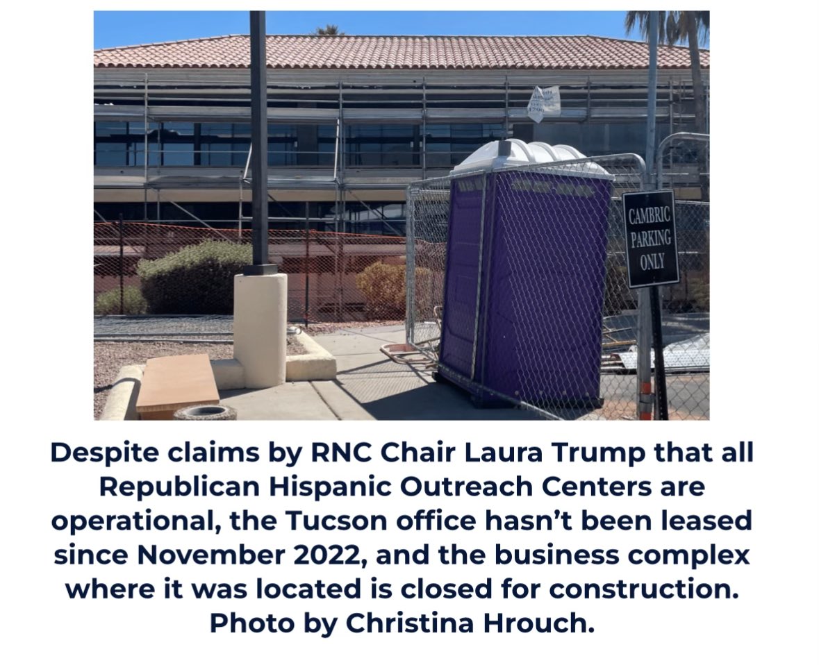 The RNC Hispanic “outreach” center in Tucson is a construction site. You truly have to laugh like I cannot make this up. 

 #AZ06