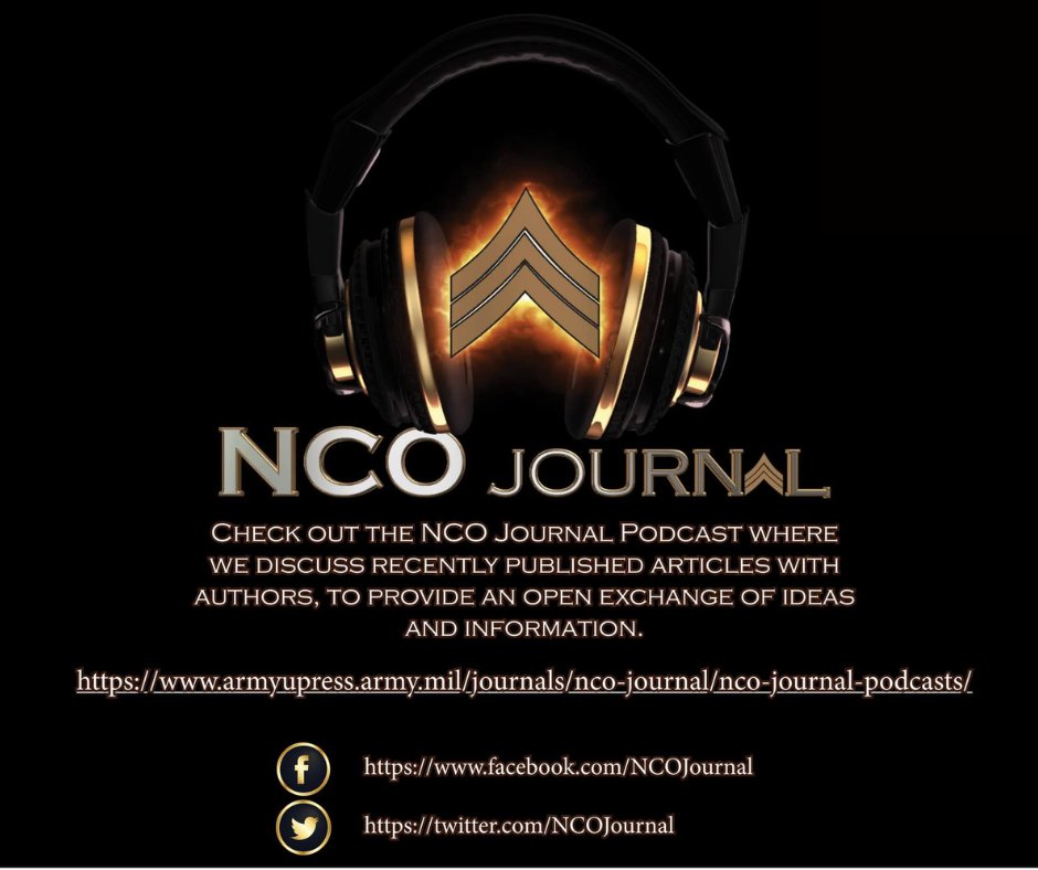Did you know the NCO Journal has a podcast?
Check it out!
Apple: https://t.co/ExxT38L9B7
Spotify: https://t.co/YKqdbStpk8
#NCOJ #NCOJournalPodcast #NCOJPodcast #NCOJournal https://t.co/eMQzMtzJn9