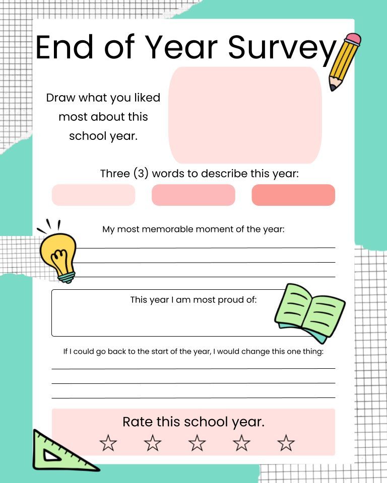 🌟 Reflect on the school year with this creative end-of-year survey ideas! 🎨✨ Draw, describe, and rate your favorite moments in a fun and memorable way! buff.ly/4aaG4kZ