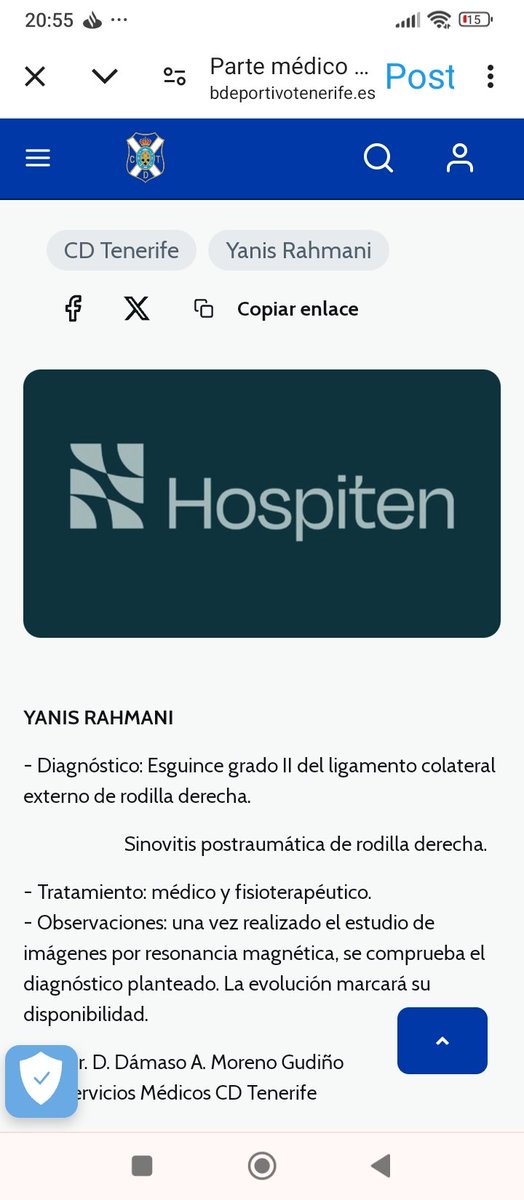 🏥 Parte médico (14/5/2024): @YanisRahmaniVL

#YoSoyElTenerife