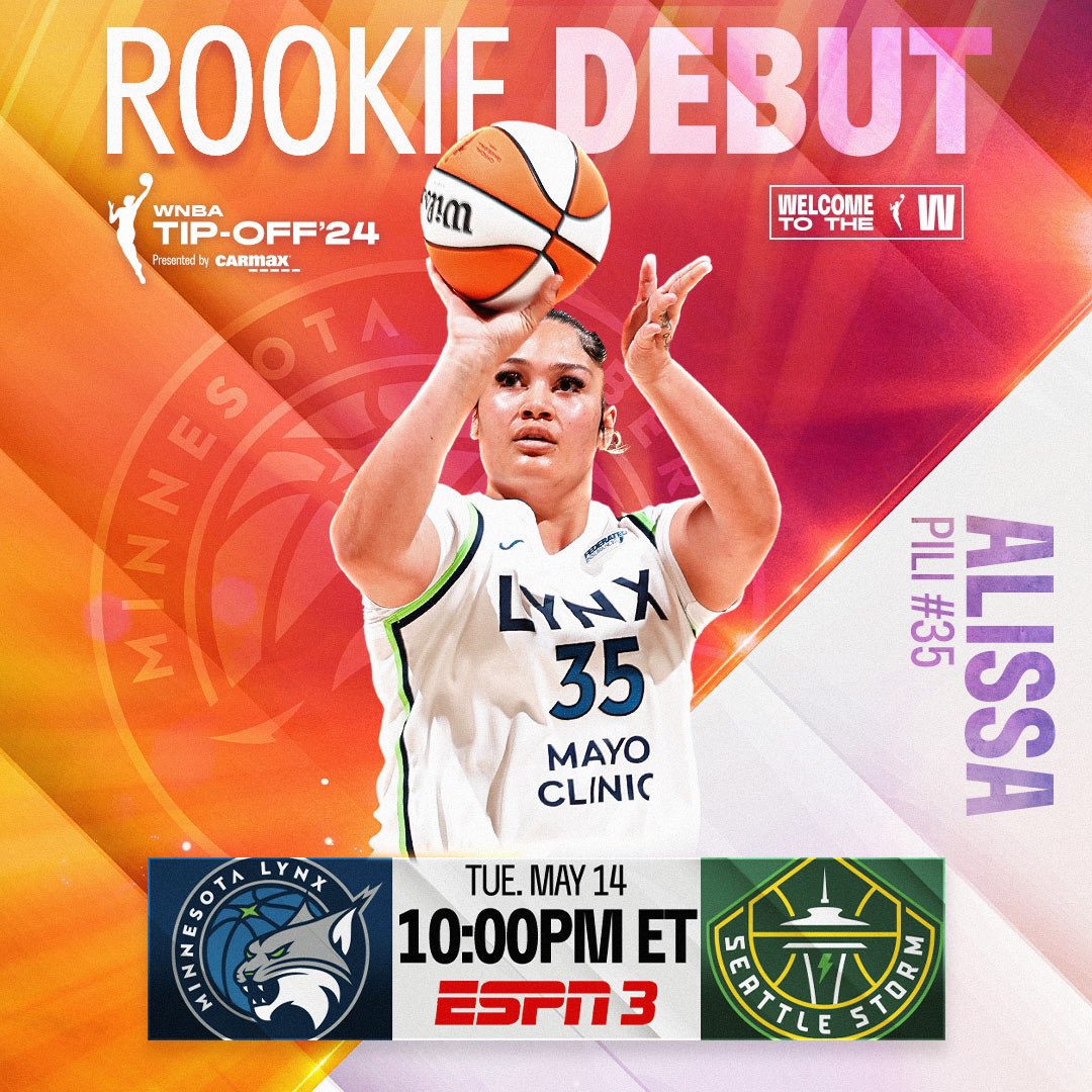 Your time is NOW, @alissa_pili ✨ Tune into the WNBA App tonight at 10pm/ET to watch the @minnesotalynx face off against the @seattlestorm. No subscription required, courtesy of Tip-Off Test Drive by @CarMax.