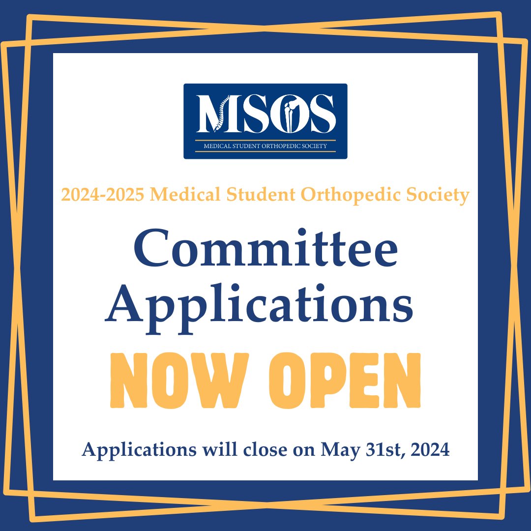 🚨Applications for the 2024-2025 MSOS Committees are NOW OPEN🚨 Aspiring Orthopedic Surgeons, MSOS is now accepting applications for our 2024-2025 Committees. This is your chance to join our team and make a positive impact in the orthopedic community.🩻🦴🩺 Please visit