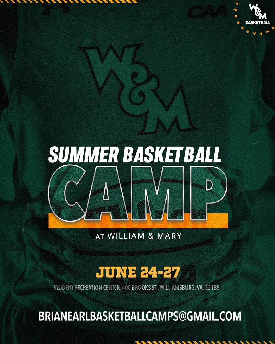 Summer Basketball Camp at W&M set for June 24-27 Info ➡️ go.wm.edu/F5zBPq #GoTribe