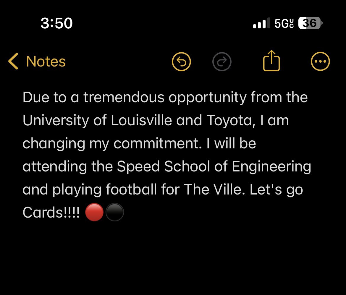 100% Commited!! Let’s go Cards🔴⚫️! #flyville @LouisvilleFB @pete_nochta13 @coachmpetrino @JeffBrohm @Ville_McGee @CoachRonEnglish @Nevels_Fitness