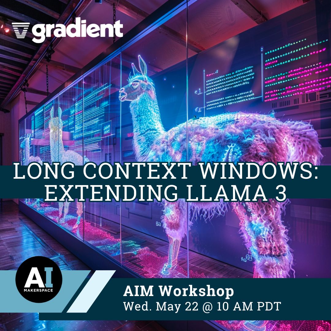 Curious about Long Context Windows? Our Chief Scientist, @LeoPekelis, will be live on @AIMakerspace on Wed. May 22nd @ 10am PST to chat about:

🔗 lu.ma/longllama
✅ Extending Llama 3’s Context Length > 1M
✅ Long Context Evals (NIAH, RULER, etc.)
✅ RAG vs. Long-Context