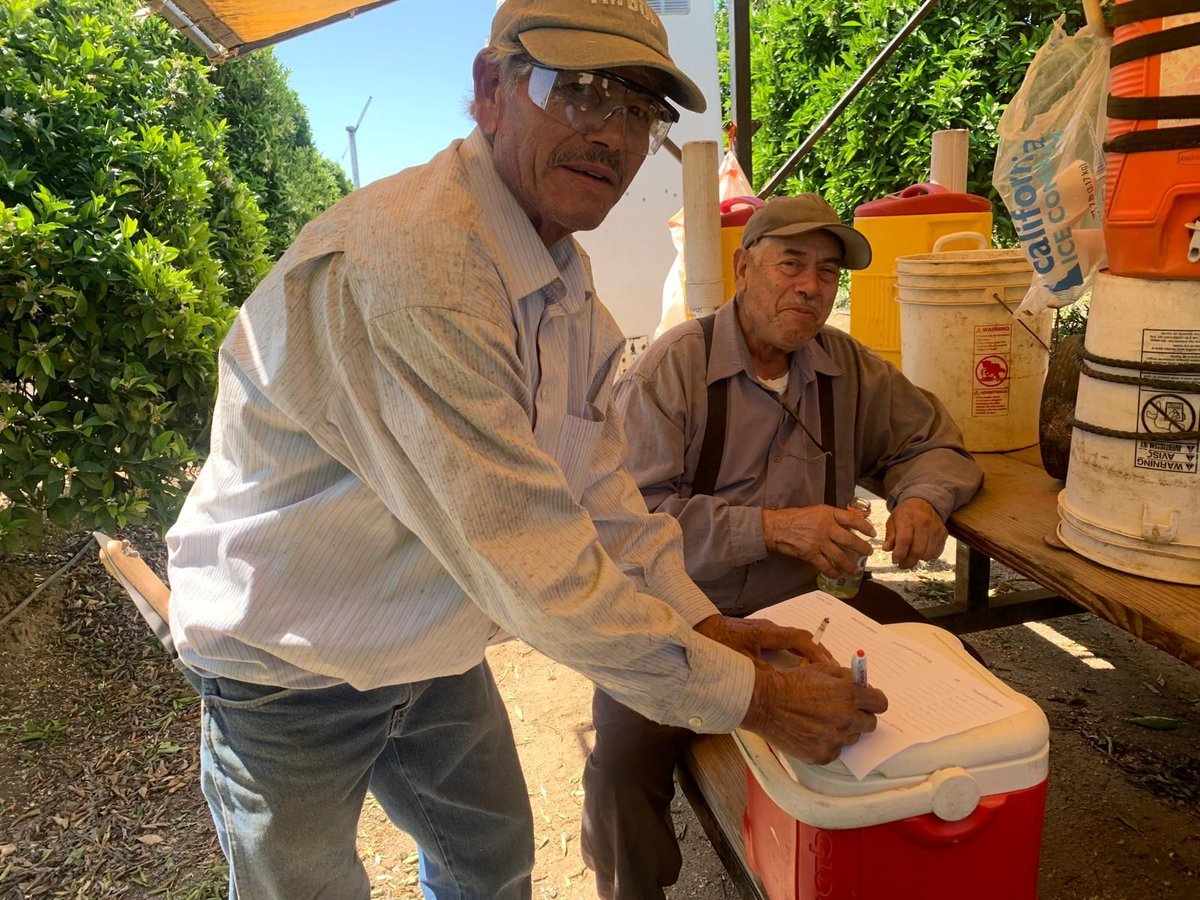 Union members Fernando & Pedro are taking a lunch break under the shade at Central Valley Ag. Fernando shares he is proud to be respected because of his union contract. #WeFeedYou