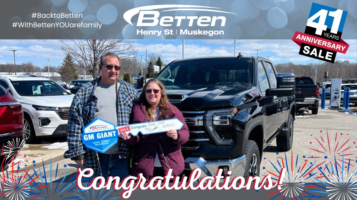 🎉🥳 Congrats Mr. & Mrs. Horan on your 2024 #Chevy #Silverado! Thank you for trusting Jonavin Murdock and the #BettenMuskegon #team with your #business!  #Enjoy your new #truck!  #BacktoBetten #Murdockmadeithappen #justtrustJonavin #TogetherLetsDrive #WithBettenYOUarefamily