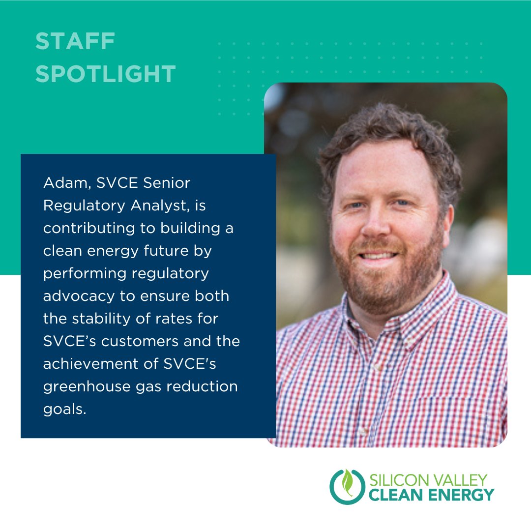 Meet Adam, SVCE's Senior Regulatory Analyst, shaping regulatory & legislative strategies in ratemaking, program development, and power supply & reliability. For Adam, a clean energy future means preserving our natural environment. Meet more SVCE staff at svcleanenergy.org/team