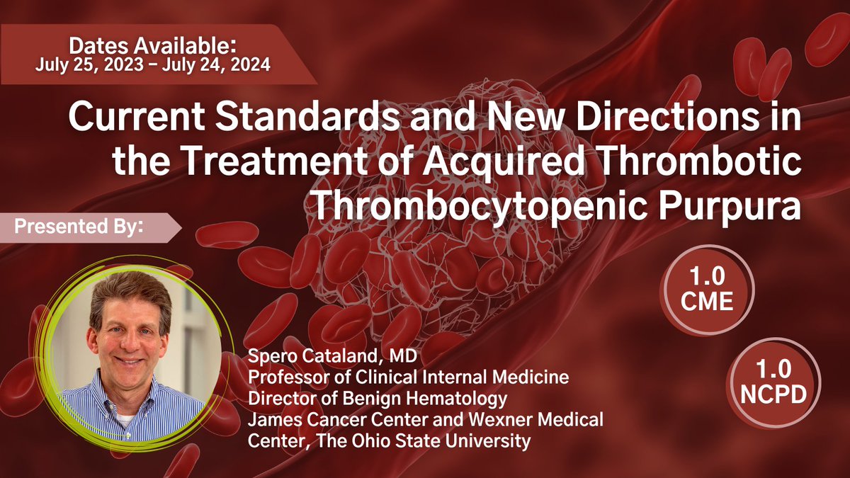 Survivors of #aTTP (acute thrombotic thrombocytopenic purpura) face long-term challenges including mood disorders, neurocognitive complications, and PTSD. Discover strategies for optimal support in this #CME #NCPD activity. bit.ly/4akEq0f #HealthcareProfessionals