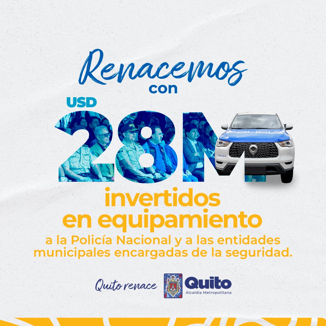 🫶👪 #365DíasContigo | Invertimos USD 28 millones en equipamiento a la Policía Nacional y las entidades municipales encargadas de la seguridad. #QuitoRenace