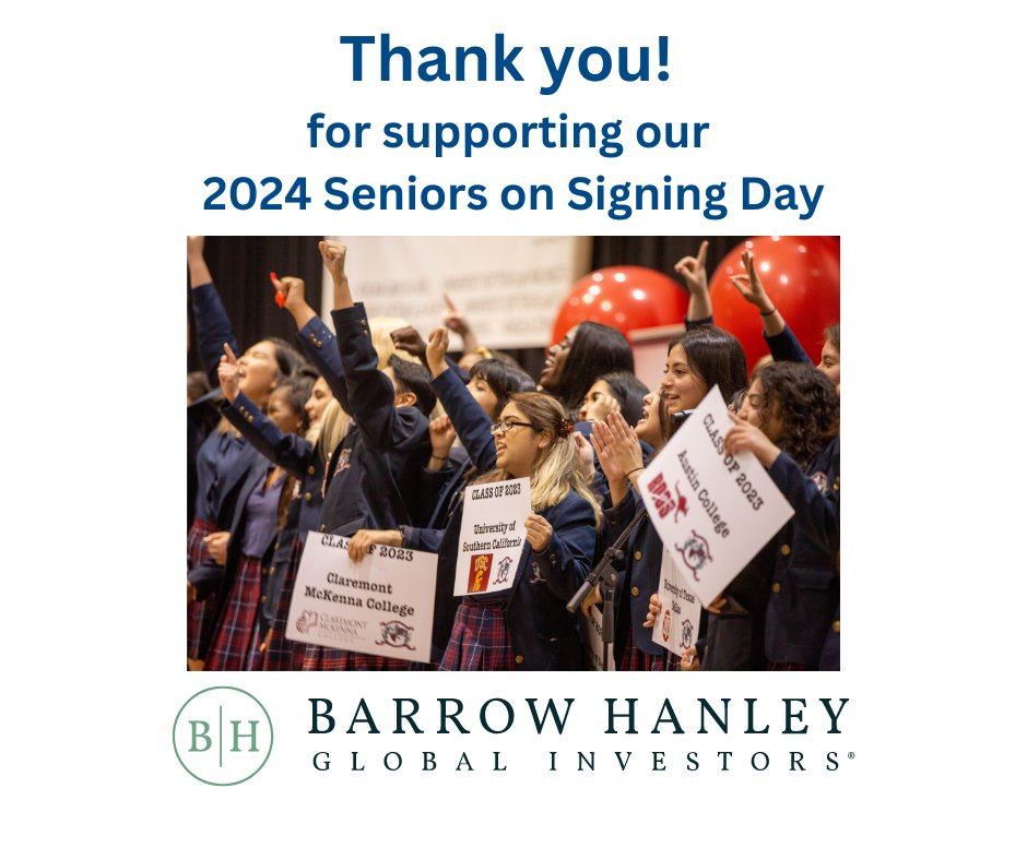 Thank you Barrow Hanley Global Investors for believing in our girls and sponsoring our 2024 Signing Day.  You are helping our girls attend college and change the world, and we are grateful for your support.  bit.ly/2V5s5d7 #changetheworld #collegesuccess #makeadifference