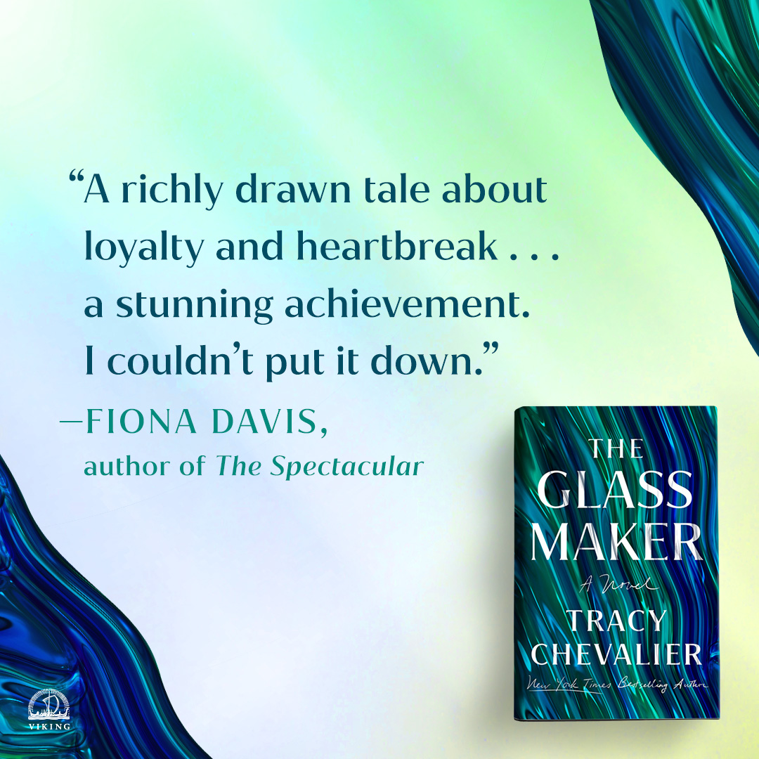 Anticipation is building for @Tracy_Chevalier's THE GLASSMAKER, on sale June 18! ✨💙 @Fiona_Davis calls it 'a richly drawn tale about loyalty and heartbreak... a stunning achievement.' Preorder now 👉 bit.ly/4dE2XAq