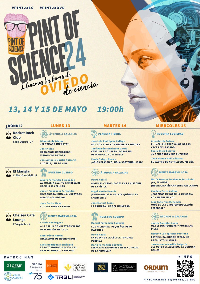 Mario Corte (@mario_corte) on Twitter photo Acabamos el segundo día de <a href="/pintofscienceES/">Pint of Science ES</a> en Oviedo. Magníficas presentaciones de todos los investigadores que nos han acompañado hoy. Y mañana último día con otras 9 charlas en los bares Rocket Rock Club, El Manglar y Chelsea. No te lo pierdas! #pint24ovd #pint24es Acabamos el segundo día de <a href="/pintofscienceES/">Pint of Science ES</a> en Oviedo. Magníficas presentaciones de todos los investigadores que nos han acompañado hoy. Y mañana último día con otras 9 charlas en los bares Rocket Rock Club, El Manglar y Chelsea. No te lo pierdas! #pint24ovd #pint24es