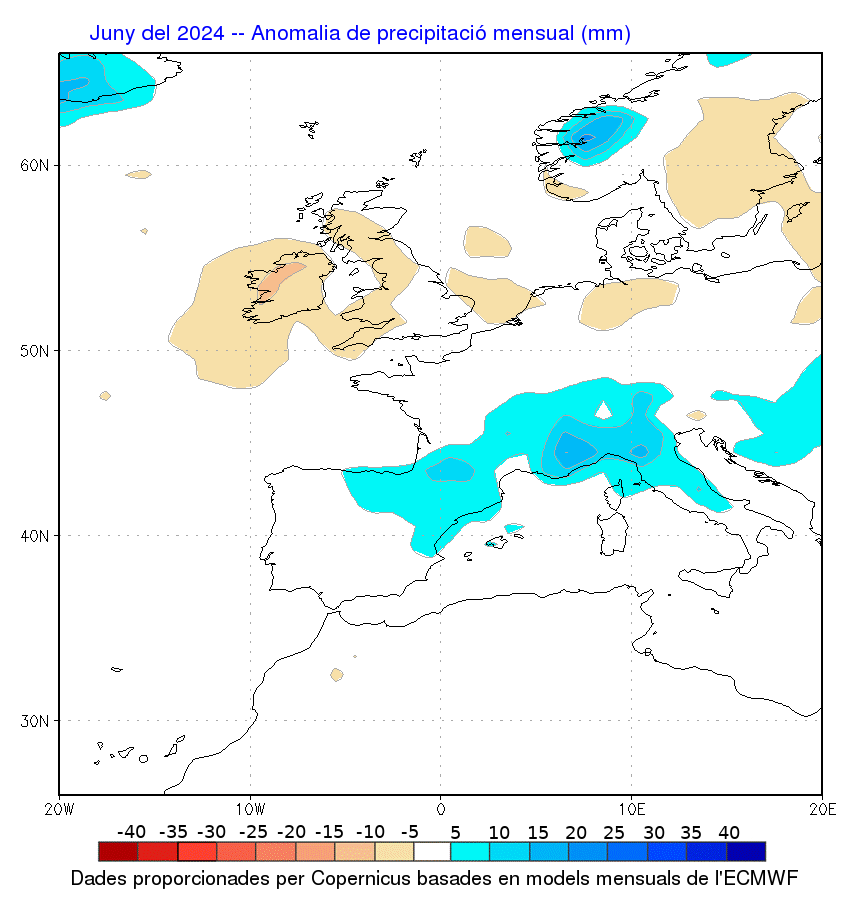 Aquest mapa del model Estacional Europeu d'anomalia de precipitació de juny, estaria que molt i molt bé!! #meteo