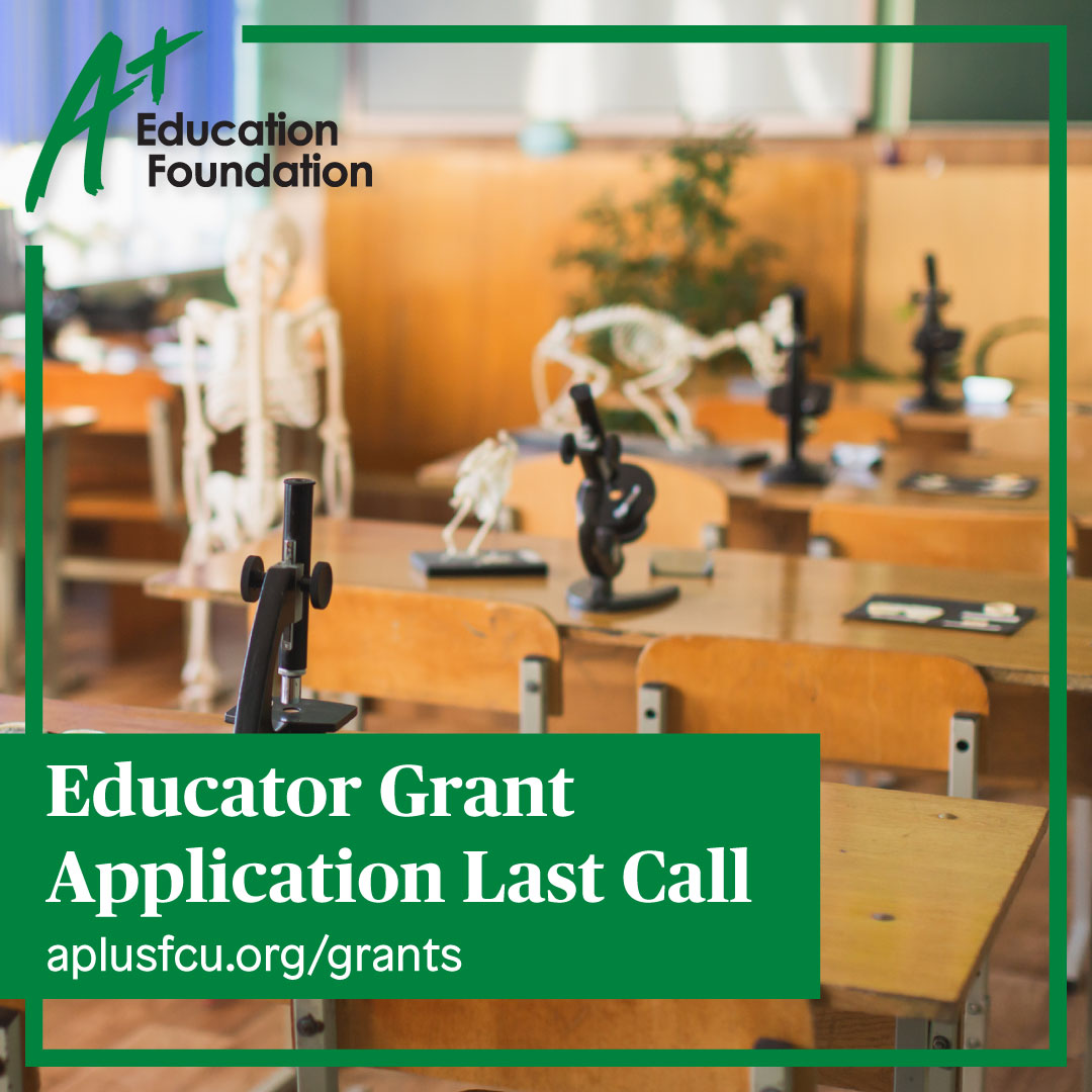 EDUCATORS: Here's your final reminder to apply for an A+ Education Foundation #Grant. ‼️ Don't miss your chance to receive up to $1,500 to help support your school & enrich your students' learning environment. Completed applications must be submitted by Friday, May 31! #aplusfcu