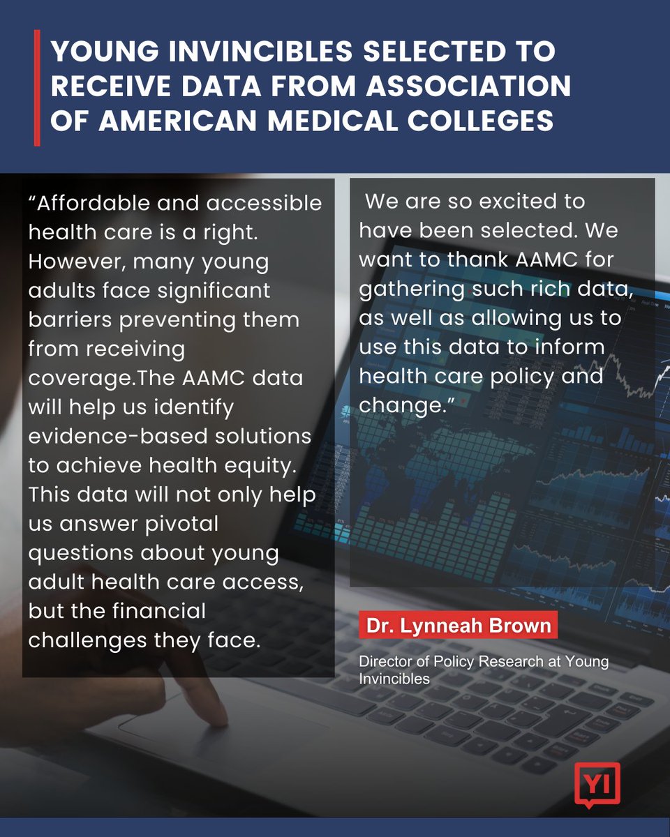 We've been selected by the @AAMCjustice as one of five research teams to receive access to AAMC polling data for research. Our 'Young Adults and Health Care Access through a Financial Equity Lens' project will explore barriers to health care access: younginvincibles.org/young-invincib…