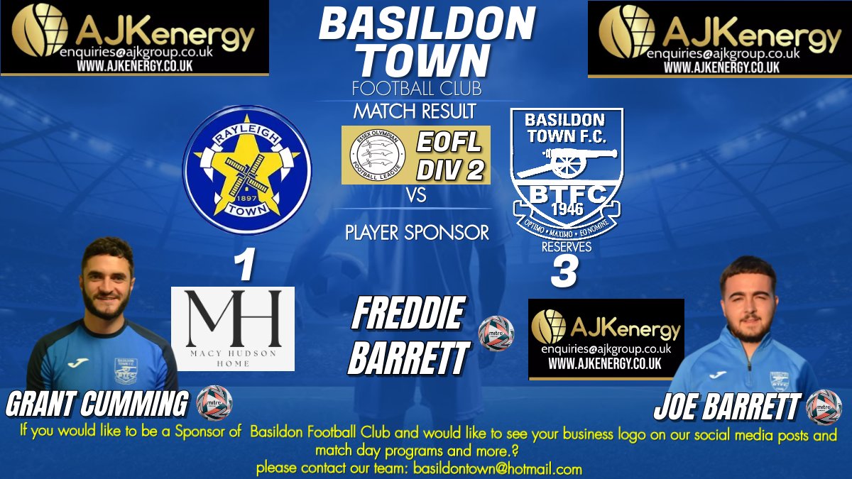 🔵🔵Basildon Town FC🔵🔵
🚨🚨RESULT🚨🚨
🔵RESERVE TEAM🔵
A 3-1 Win TONIGHT against <a href="/RayleighTownFC1/">Rayleigh Town FC</a> Reserves more points to the league title race only 2 games to go.
Come on boys next Game on Saturday 2pm.
🔵UTT🔵
👏👏👏👏