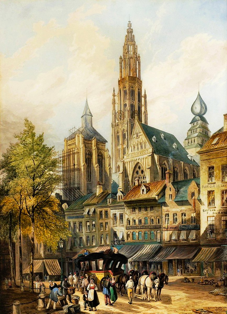 Selim Rothwell,  1815 - 1881,  British painter,  The Cathedral at Antwerp
