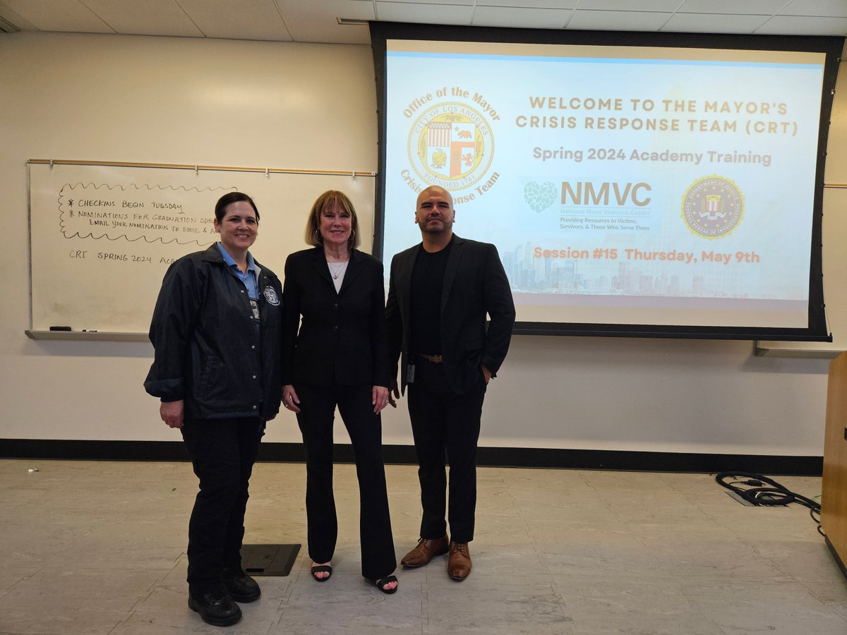 Elizabeth Cronin, the Associate Academic Program Director, traveled to LA to train the Mayor's Crisis Response Team on the importance of being prepared for an MVI. The training emphasized the need for a multidisciplinary approach and inclusion of victim-focused response.