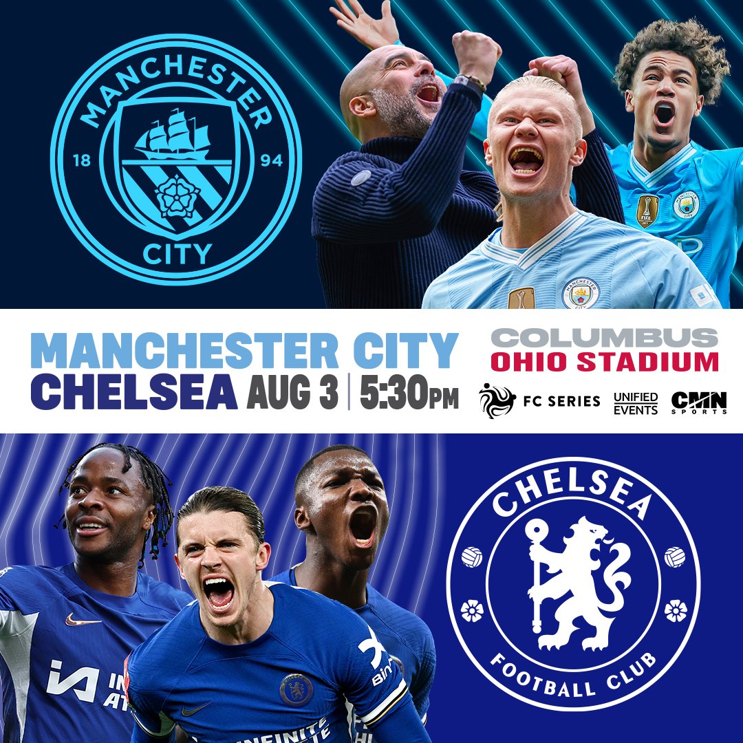 THIS JUST IN: Kick-off will be at 5:30PM when Manchester City takes on Chelsea Football Club in Ohio Stadium on August 3. Choose your seats now: ticketmaster.com/event/0500606E…