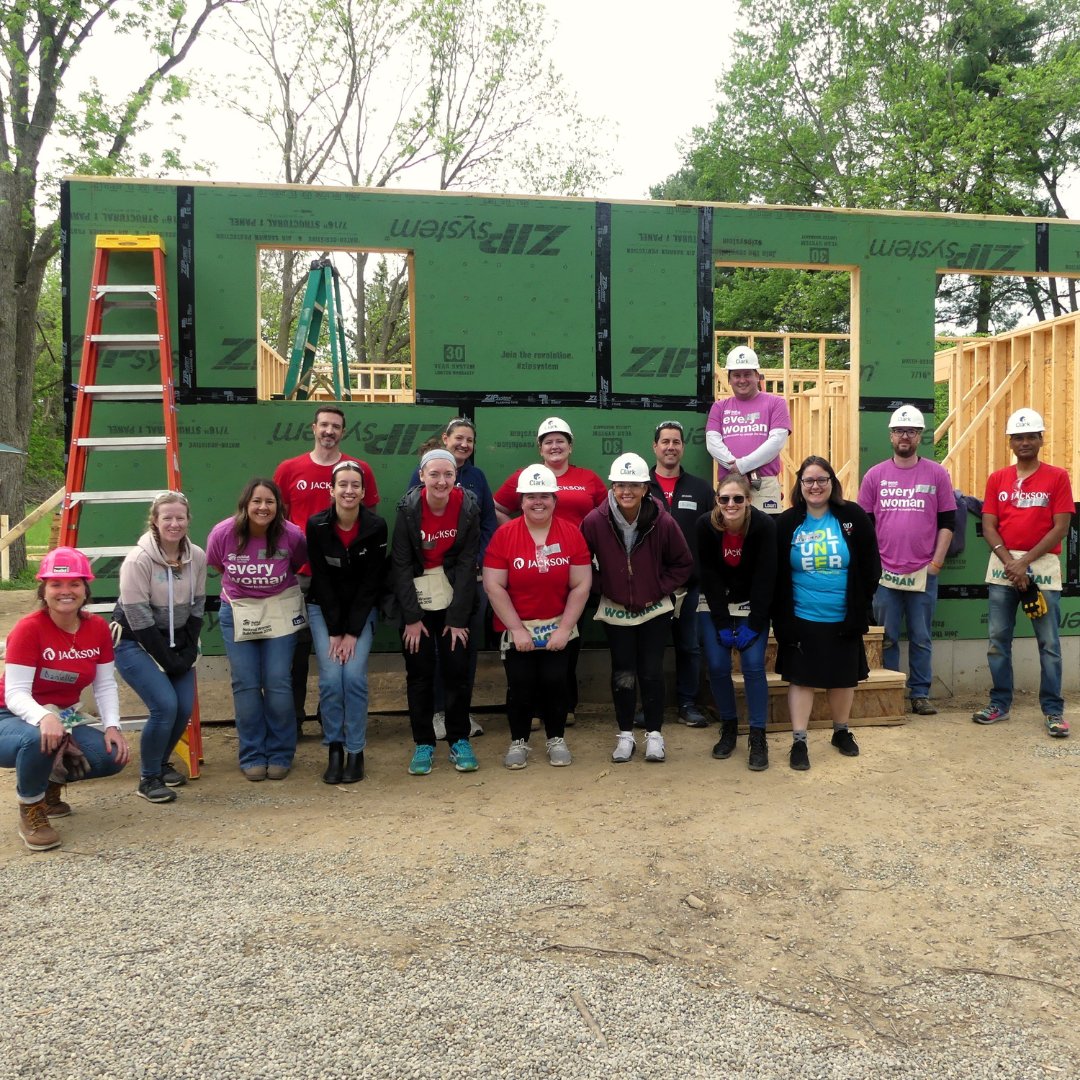 Habitat_CR's tweet photo. @JacksonNational was in action today at #WomenBuild Day 2! #JacksonInAction ❤️ The team framed interior walls, installed cabinet backing, and even put in the stairs! (All in one day 📷) #WomenBuild #VolunteerInLansing #WomenInConstruction https://t.co/HaRtUfjZWJ