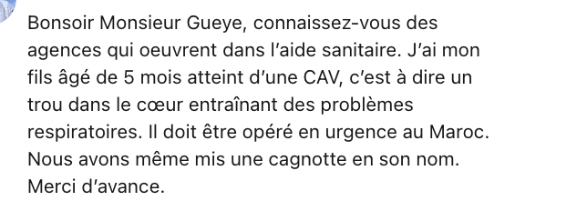 dembagueye's tweet photo. Je viens d'être interpelé en privé par un jeune papa dont le fils, âgé de seulement 5 mois, doit subir en urgence une CAV complète, qui implique une anomalie de la structure du cœur. Il s'agit d'une opération lourde (à cœur ouvert) qui doit se faire au Maroc. 

Si vous pouvez contribuer à la cagnotte ouverte pour le petit Cheikh Ahmadou Bamba Ndiaye, voici le lien vers la cagnotte ouverte dans l'espoir de lui sauver la vie : https://t.co/kSMcBFHcvO 

Merci d'avance pour toute aide, et SVP, ne négligez surtout aucun don. 100f, 200f, 1000f, 5000f, +, RT, lou waye am defsi, Té Yalla rek Takh : https://t.co/kSMcBFHcvO