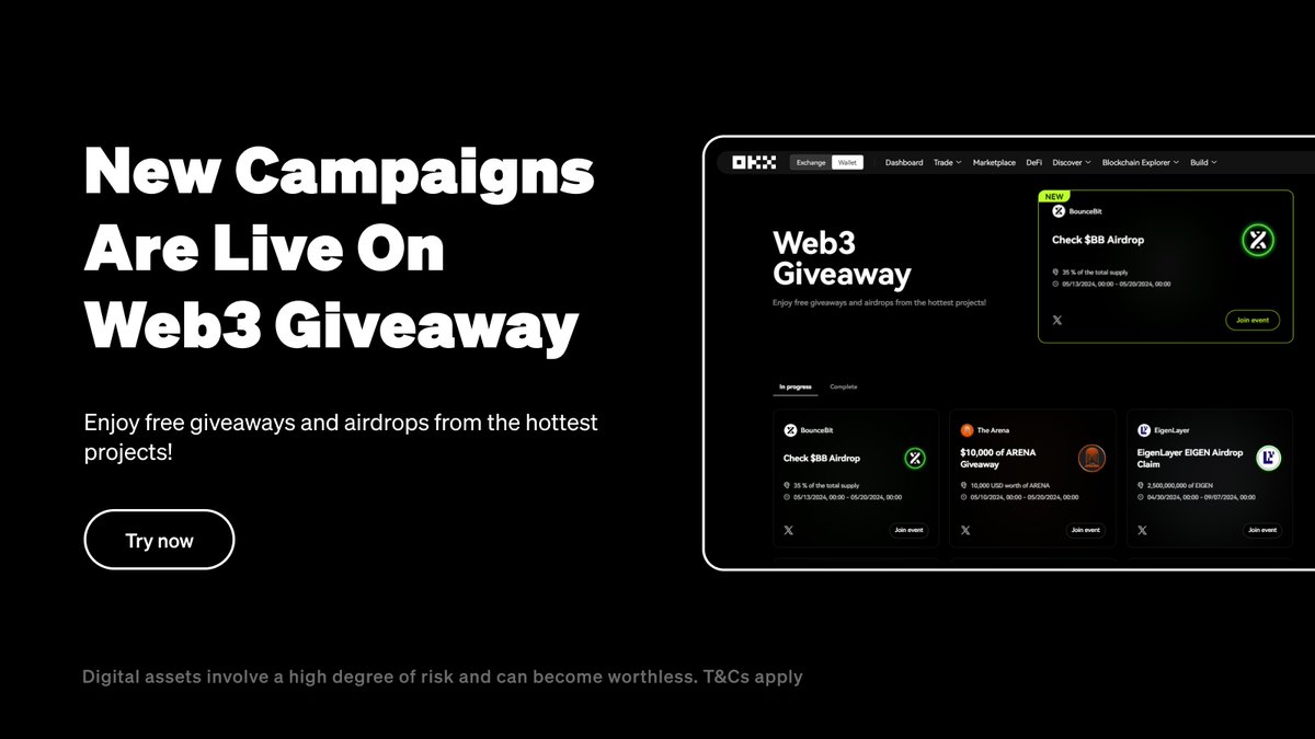 ✨ Check out our latest giveaways and airdrops with  <a href="/Sending_Network/">SendingNetwork</a>, <a href="/thearena/"></a>, <a href="/eigencloud/"></a> &amp; <a href="/bouncebit/"></a>!

📱App:  Wallet > More > Web3 Giveaway
🖥️ Desktop: bit.ly/3IZXgif

🧵 Stay tuned for more below!