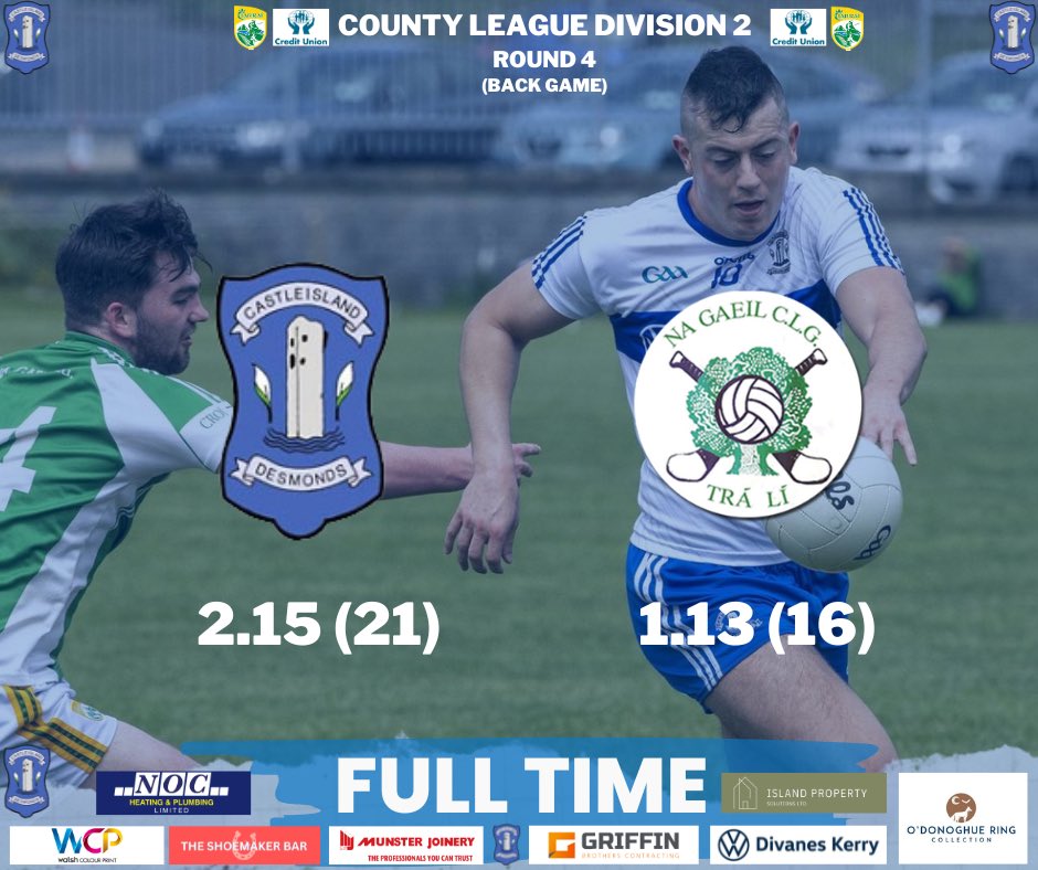 Full time in Moanmore in the @Kerry_Official @creditunionie County League Division 2, Round 4 (back game) and it’s back to back wins for Desmonds 🔵⚪️

It ends:

Desmonds 2.15 (21)
Na Gaeil 1.13 (16) 

#nadeasmúnaighabú #OneDesmonds 
@radiokerrysport @nagaeilgaa