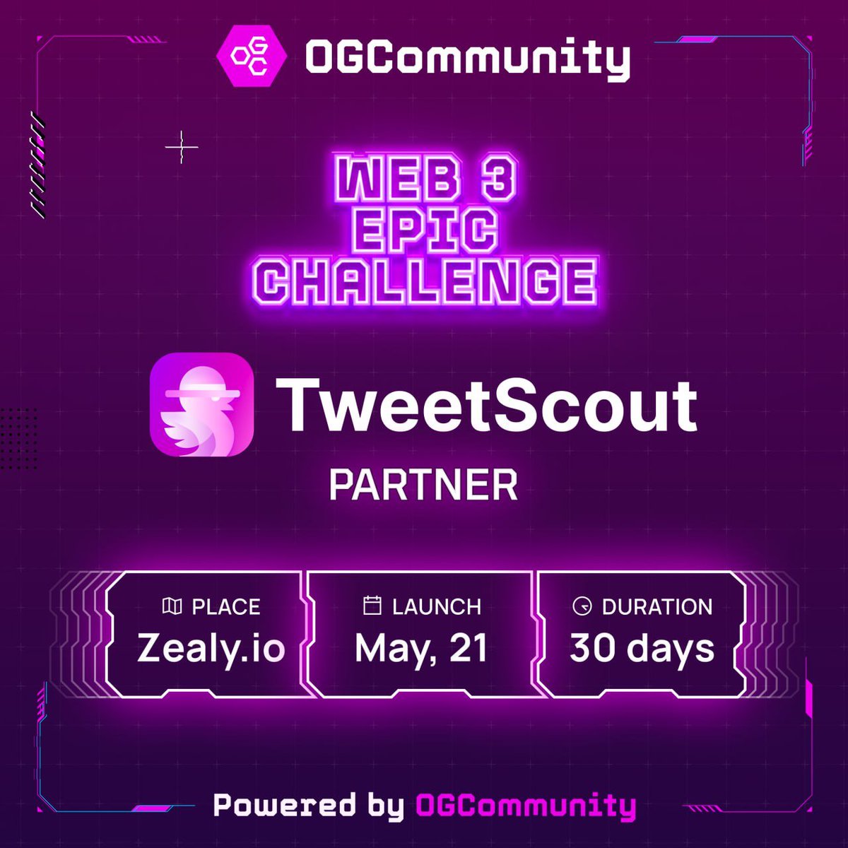 🟣Drumroll...🟣 Our next partner for participation in the Web3 Epic Challenge is @TweetScout_io ✅Top tier project that allows: ➡️Find new promising crypto projects at an early stage ➡️ Analyze them in X ➡️ Avoid fraud ➡️ Make more profit than ever! 🥳 See you on May