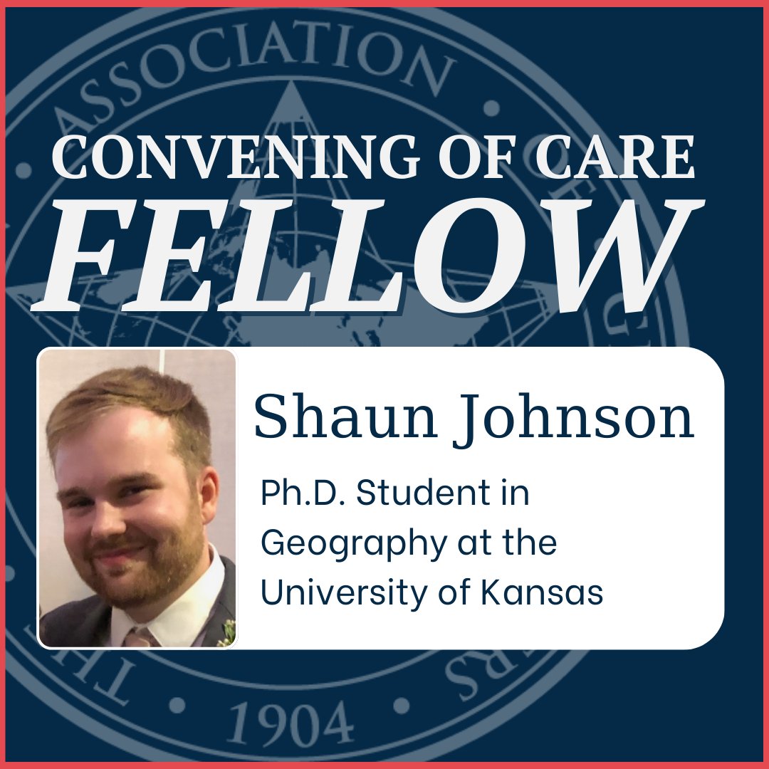 AAG is proud to welcome Shaun Johnson (he/him), Ph.D student @KUGeog_Atmo, as a research fellow who will be assisting in the planning and implementation of the Convening of Care, taking place in Washington, D.C., September 19-20, 2024. 🌟 Learn more: bit.ly/3UMB6GF