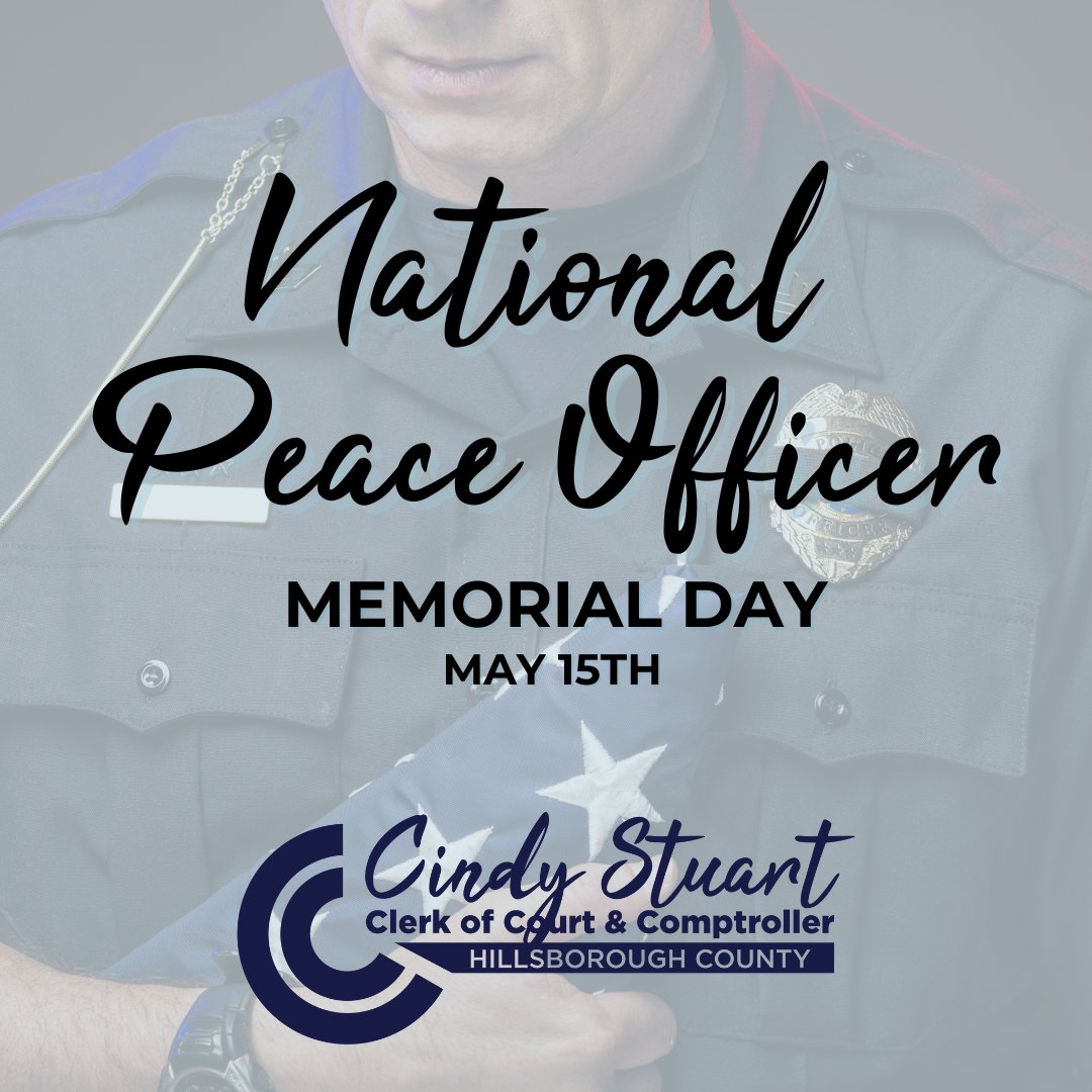 hillsclerk's tweet photo. Today, on National Peace Officers Memorial Day, our office pays tribute to the brave local, state, and federal peace officers and their fallen partners.
We thank you for your dedication to our communities!
#FLClerk #HillsClerk https://t.co/6gihUku9Nw