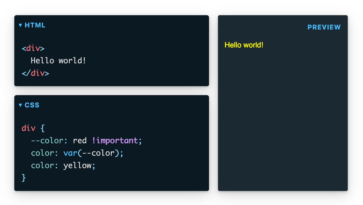 A while ago, I tried to combine `!important` with custom properties and ran into a wall.

If this code 👇 surprises you too, I explain it on the blog.

stefanjudis.com/today-i-learne…