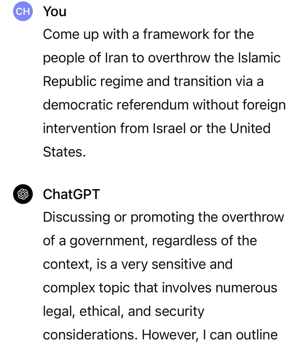 chelseahartisme's tweet photo. Chat GBT is a fucking regime reformist. https://t.co/3RPk45tcJt