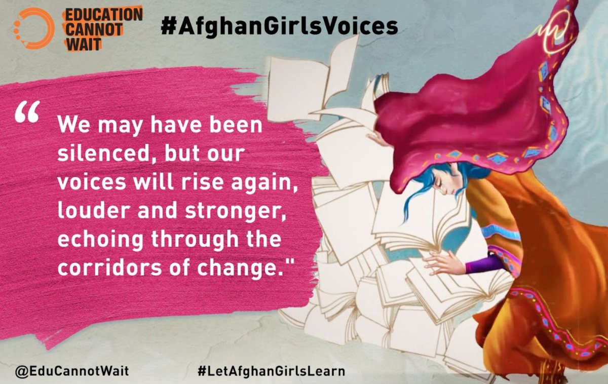 “We may have been silenced, but our voices will rise again, louder & stronger, echoing through the corridors of change.'

@EduCannotWait's #AfghanGirlsVoices campaign lifts the voices of Afghan girls whose right to #education is being denied.

Learn more👉educationcannotwait.org/afghan-girls-v…