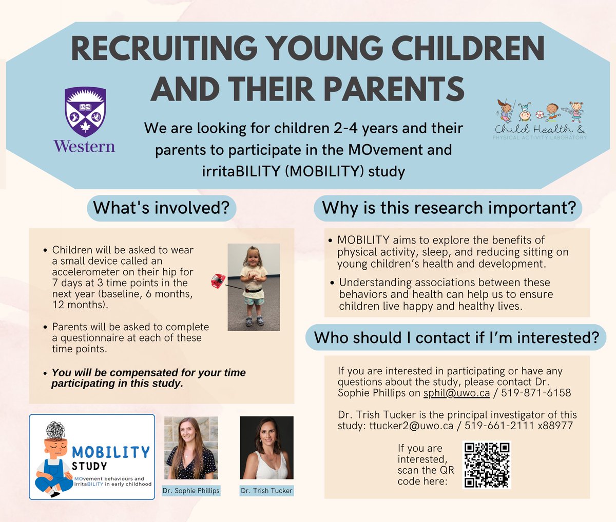‼️ Reminder‼ The MOBILITY Study is looking for young children aged 2-4 and their parents to participate! Help us explore the benefits of physical activity 🏃, sleep 🛌, and reduced sitting 🪑 on children’s health and development. Link: uwo.eu.qualtrics.com/jfe/form/SV_9t…