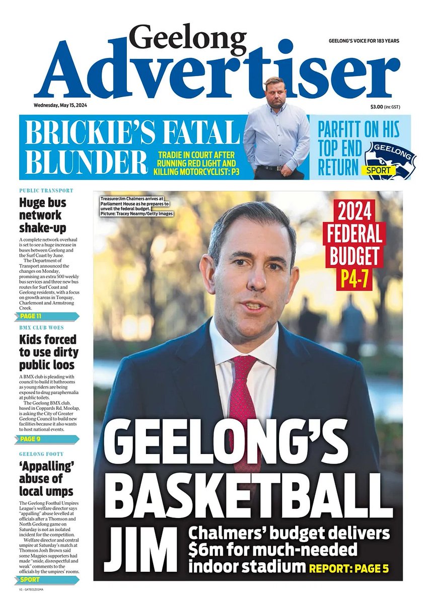 🇦🇺 Geelong's Basketball Jim

▫While there were no new eye-catching announcements specific to Geelong region, Treasurer Jim Chalmers’ third budget contained a few treats, including energy bill relief

#frontpagestoday #Australia @geelongaddy 🇦🇺
