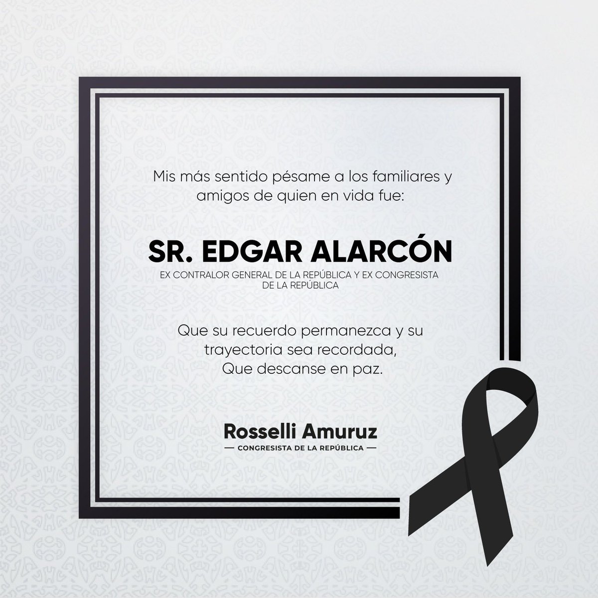 Mis condolencias a los familiares y amigos del excontralor y congresista de la República, Edgar Alarcón. Gran político que luchó contra la corrupción. Descanse en paz. 🕊️