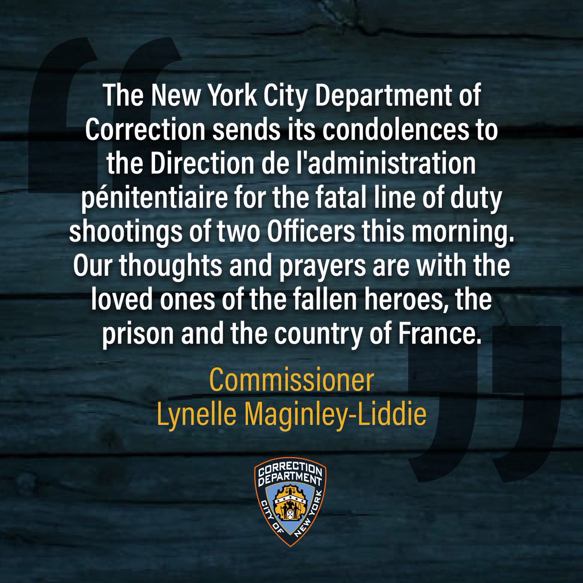 Read my statement below in regards to this morning’s fatal line of duty shooting of two Direction de l’administration pénitentiaire Officers in France.