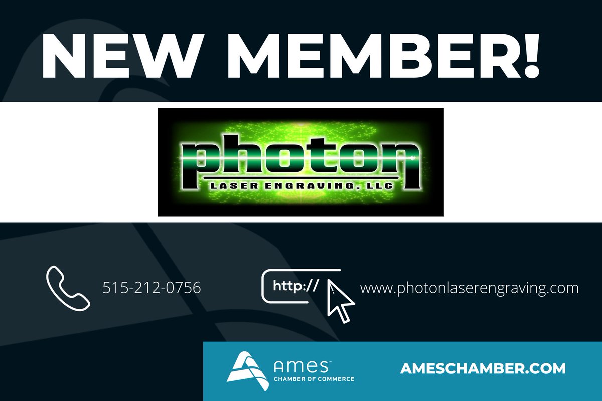 We are excited to welcome Photon Laser Engraving LLC as a new member of the Ames Chamber of Commerce! Photon Laser Engraving is a professional, reliable, and quality engraving & printing service, customizing a wide range of products. #SmartChoice photonlaserengraving.com